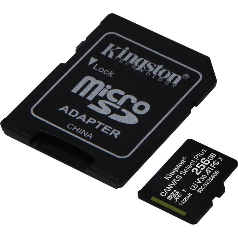 Kingston Canvas Select Plus SDCS2 256 GB Class 10/UHS-I (U3) microSDXC - 1 Pack - 100 MB/s Read - 85 MB/s Write - Lifetime Warranty (Min Order Qty 2) MPN:SDCS2/256GB