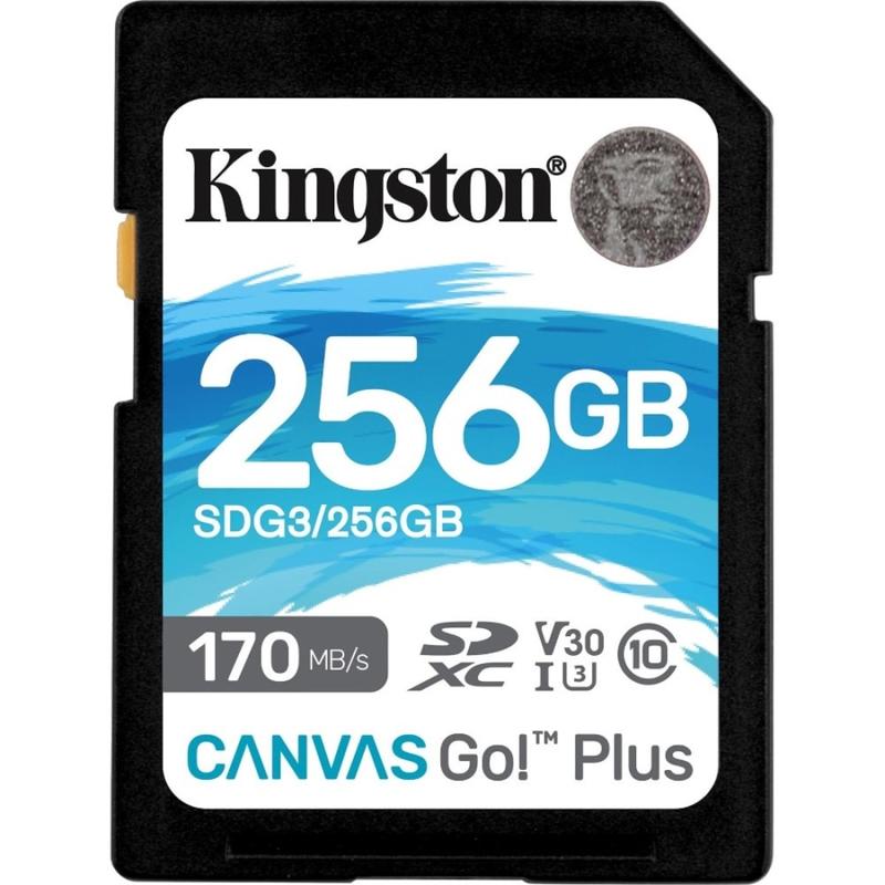 Kingston Canvas Go! Plus SDG3 256 GB Class 10/UHS-I (U3) SDXC - 1 Pack - 170 MB/s Read - 90 MB/s Write (Min Order Qty 2) MPN:SDG3/256GB