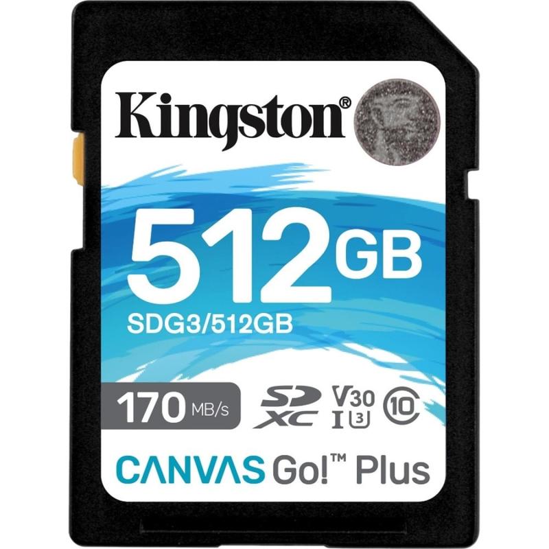 Kingston Canvas Go! Plus SDG3 512 GB Class 10/UHS-I (U3) SDXC - 170 MB/s Read - 90 MB/s Write MPN:SDG3/512GB