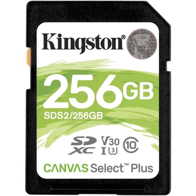 Kingston Canvas Select Plus SDS2 256 GB Class 10/UHS-I (U3) SDXC - 1 Pack - 100 MB/s Read - 85 MB/s Write - Lifetime Warranty (Min Order Qty 2) MPN:SDS2/256GB