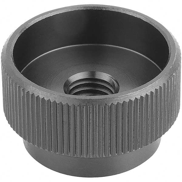 Thumb & Knurled Nuts, Head Type: Round Knurled , Thread Size: M8 , Overall Height: 0.6693, 170 , Finish: Black Oxide , Material Grade: 1.0718  MPN:K0137.108