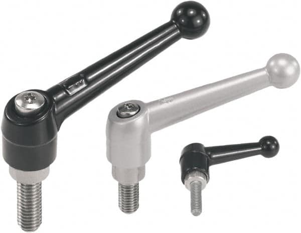 Threaded Stud Adjustable Clamping Handle: 3/8-16 Thread, Zinc, Silver MPN:K0117.2A43X30
