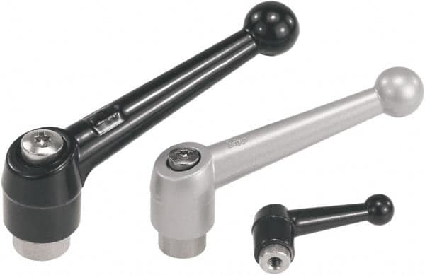 Threaded Hole Adjustable Clamping Handle: 3/8-16 Thread, Zinc, Silver MPN:K0117.4A43