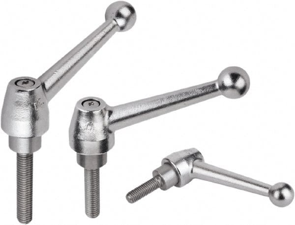 Threaded Stud Adjustable Clamping Handle: M10 Thread, Steel, Silver MPN:K0120.110X20
