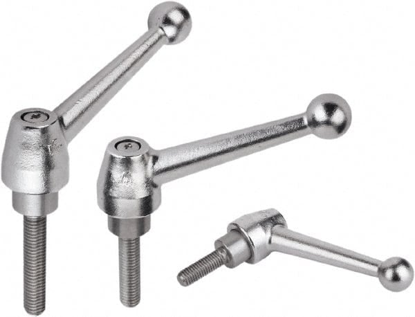 Threaded Stud Adjustable Clamping Handle: M10 Thread, Steel, Silver MPN:K0120.110X35