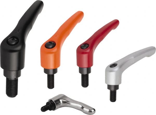 Threaded Stud Adjustable Clamping Handle: M4 Thread, Zinc, Orange MPN:K0122.0042X20