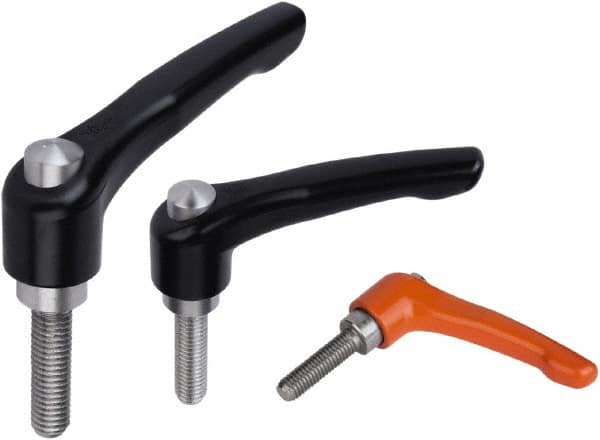 Threaded Stud Adjustable Clamping Handle: M10 Thread, Zinc, Orange MPN:K0123.92102X40