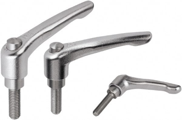 Threaded Stud Adjustable Clamping Handle: M6 Thread, Stainless Steel, Metallic MPN:K0124.9206X30
