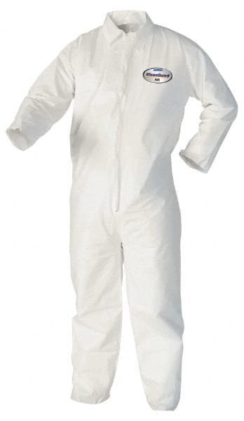 Non-Disposable Rain & Chemical-Resistant Coverall: Non-Hazardous Dry Particulates, Non-Hazardous Liquid Splash & Non-Hazardous Liquid Spray, White, Film Laminate MPN:44303