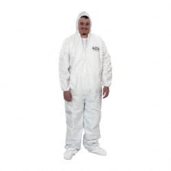 Non-Disposable Rain & Chemical-Resistant Coverall: Non-Hazardous Dry Particulates, Non-Hazardous Liquid Splash & Non-Hazardous Liquid Spray, White, Film Laminate MPN:44334