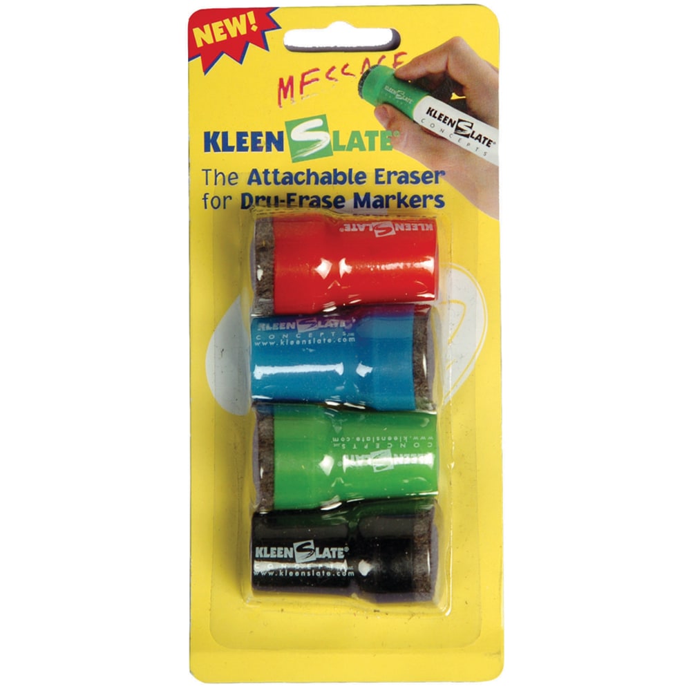 KleenSlate Eraser Caps For Large Dry-Erase Markers, Assorted, Pack Of 4 (Min Order Qty 14) MPN:1234