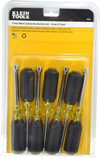 Nut Driver Set: 7 Pc, 5 to 10 mm, Hollow Shaft, Cushion Grip Handle MPN:65160