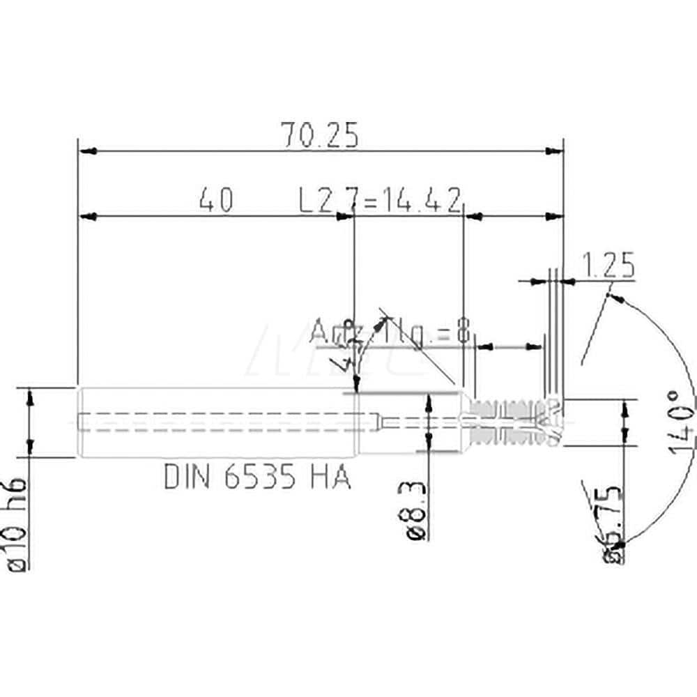 Helical Flute Thread Mill: M8x1.25, Internal, 2 Flute, 10.00 mm Shank Dia, Solid Carbide MPN:5053508000