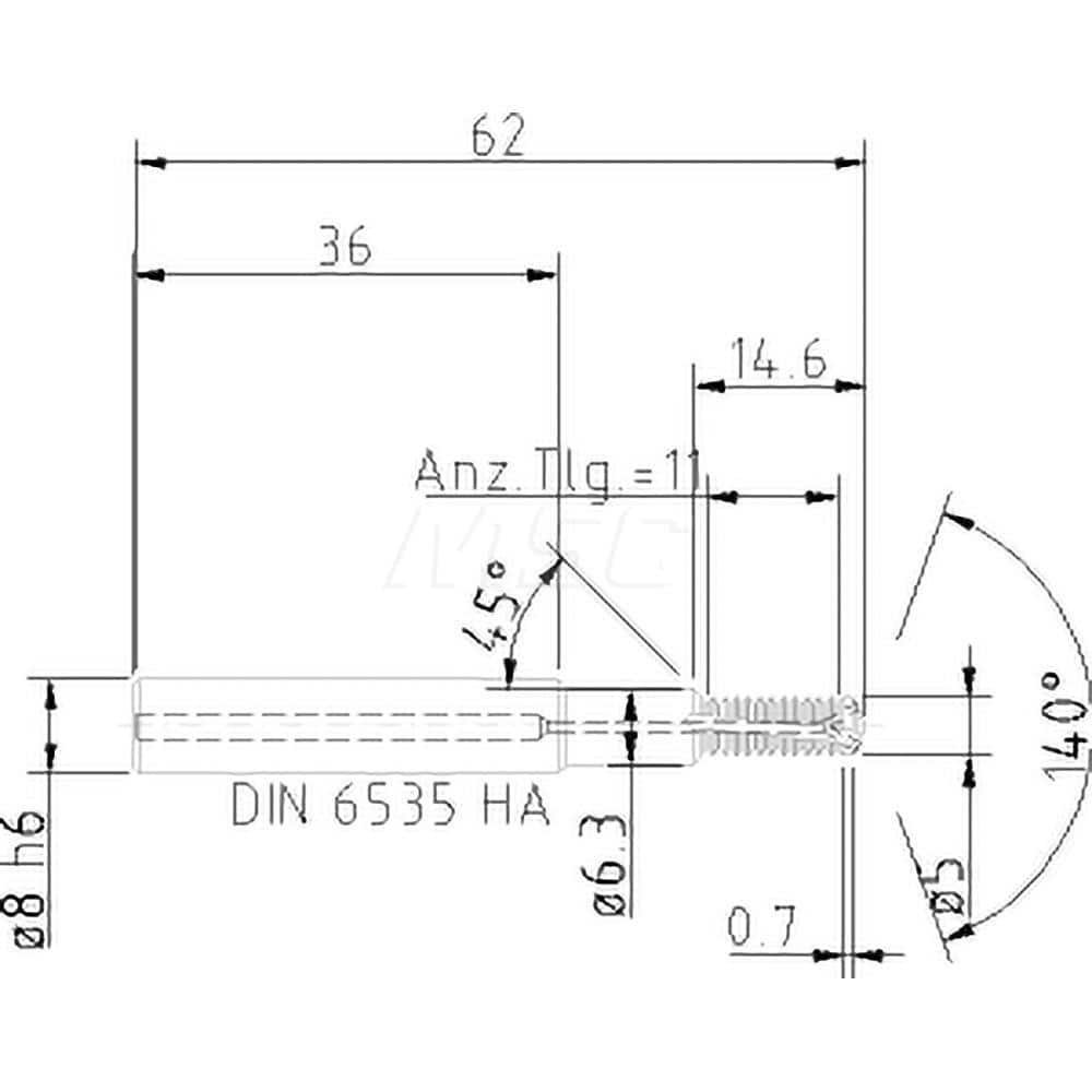 Helical Flute Thread Mill: M6x1, Internal, 4 Flute, 8.00 mm Shank Dia, Solid Carbide MPN:5053906000