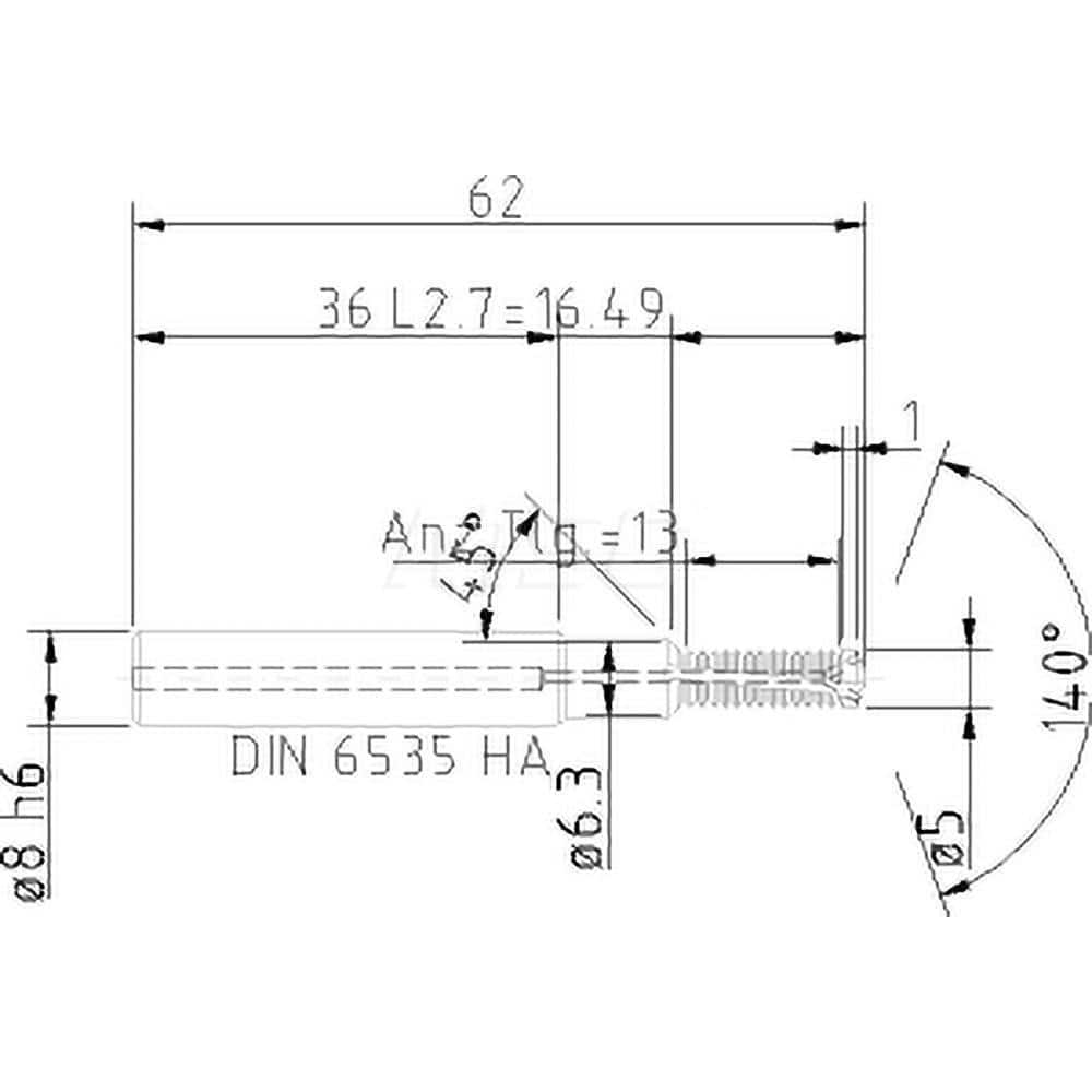 Helical Flute Thread Mill: M6x1, Internal, 2 Flute, 8.00 mm Shank Dia, Solid Carbide MPN:5086206000