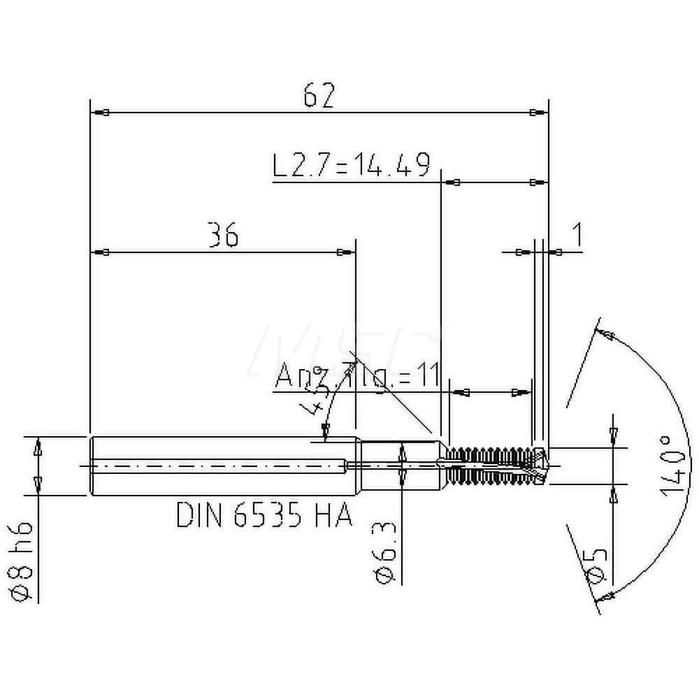 Helical Flute Thread Mill: M6x1, Internal, 2 Flute, 8.00 mm Shank Dia, Solid Carbide MPN:5086906000