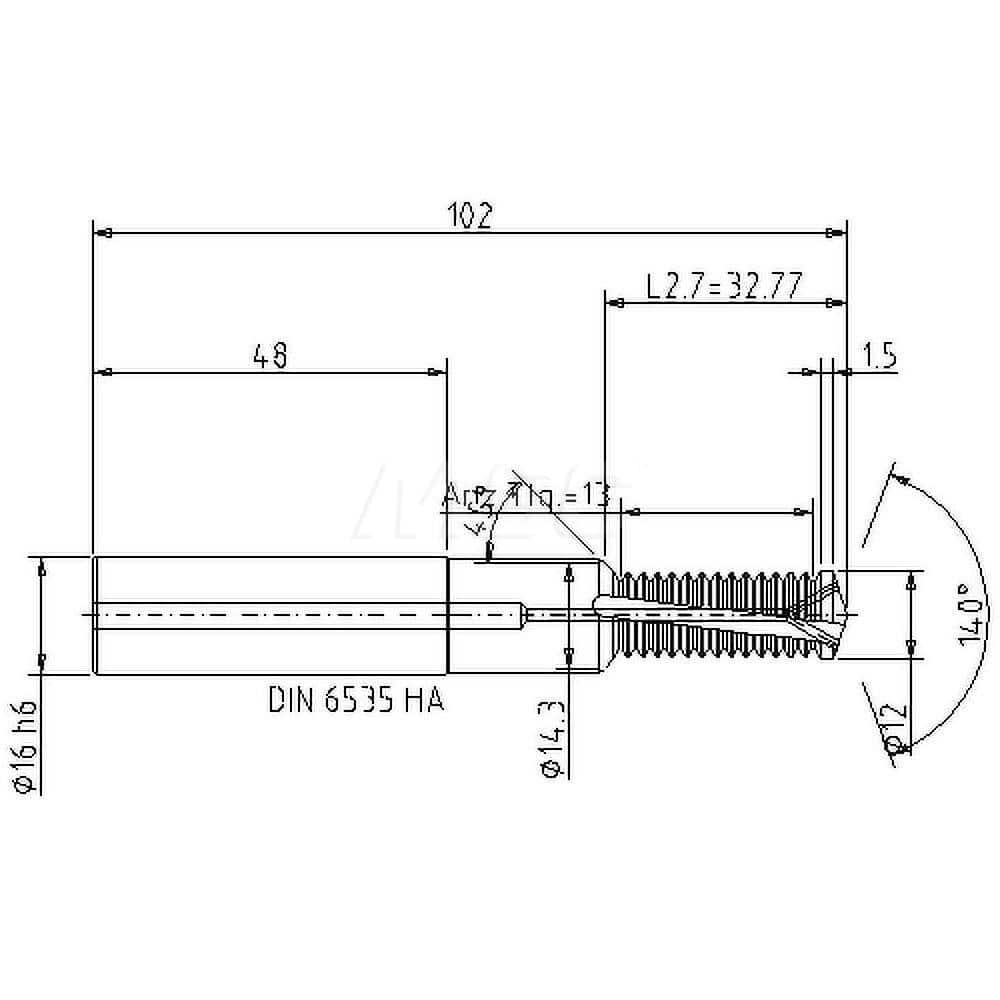 Helical Flute Thread Mill: M14x2, Internal, 2 Flute, 16.00 mm Shank Dia, Solid Carbide MPN:5086914000