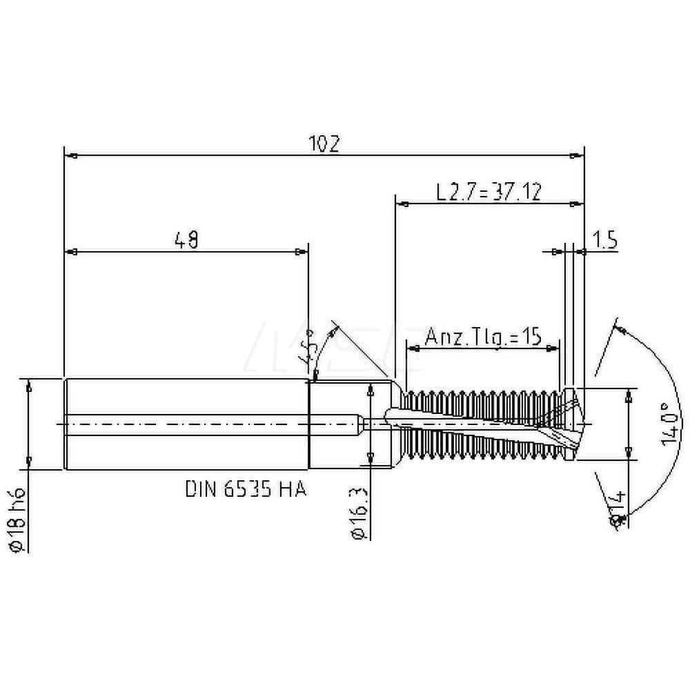 Helical Flute Thread Mill: M16x2, Internal, 2 Flute, 18.00 mm Shank Dia, Solid Carbide MPN:5086916000