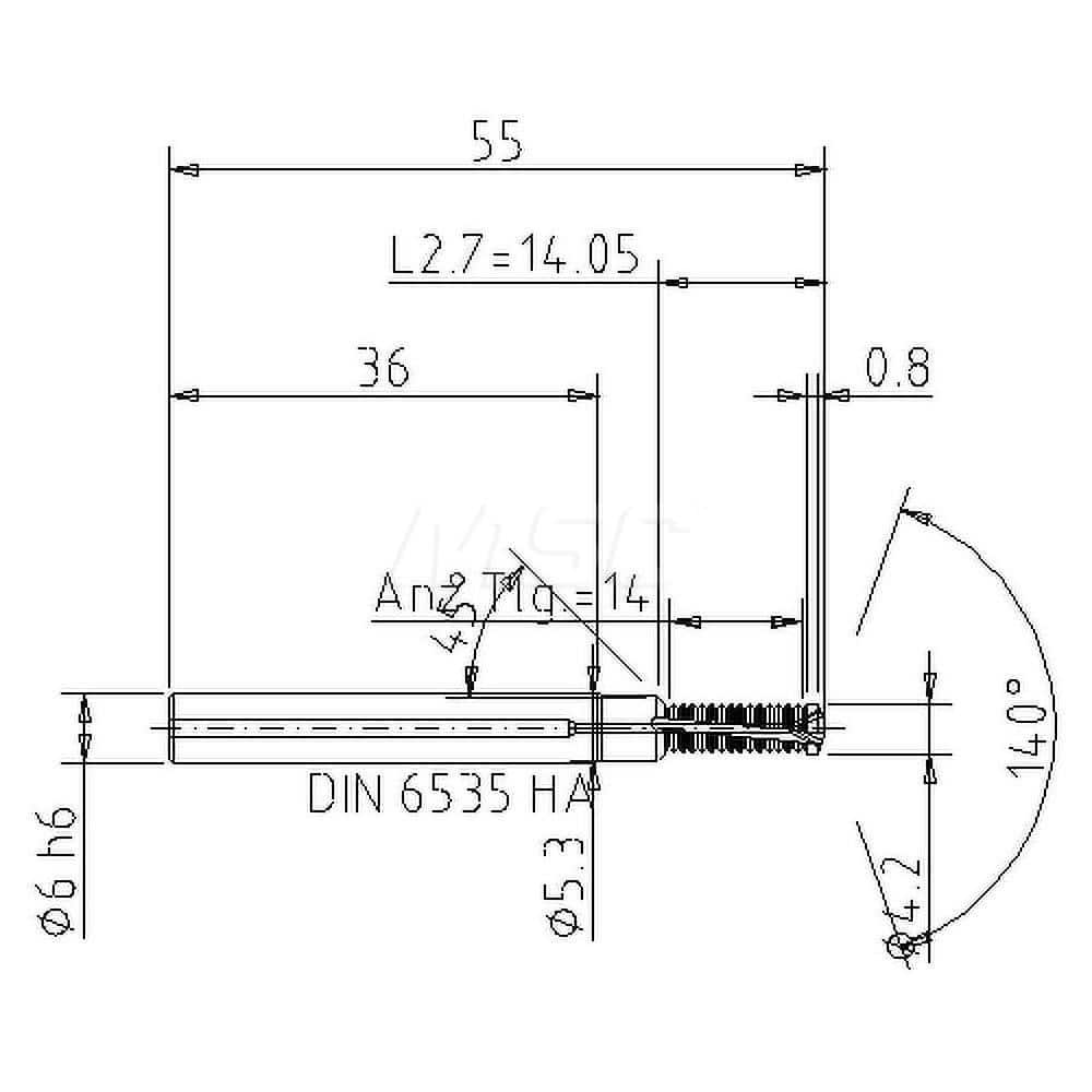 Helical Flute Thread Mill: M5x0.8, Internal, 2 Flute, 6.00 mm Shank Dia, Solid Carbide MPN:5089805000