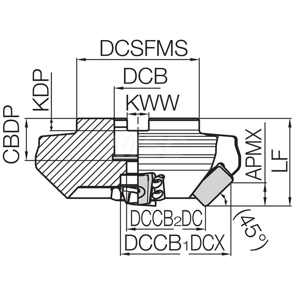 Kyocera MFLN 45080R4T Inch Bore Diameter, Standard Pitch, 4 Flute, 45 Degree Face Mill with a 80.00mm Cutting Diameter for Shouldering, Facing, Chamfering Applications MPN:THN08464