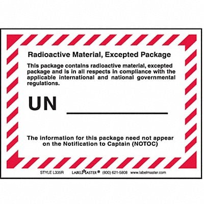 Radioactive Matl Excepted PKG Lbl PK500 MPN:L335R