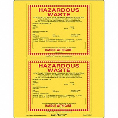 California Waste Label Paper 6 x5 PK25 MPN:WMLZCA87