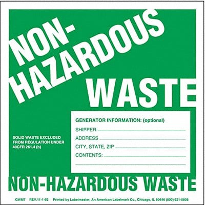 Non-Hazardous Waste Label w/Gener PK100 MPN:GWM7