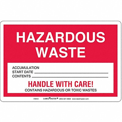 Hazardous Waste Label Vinyl Stock PK100 MPN:HWAV