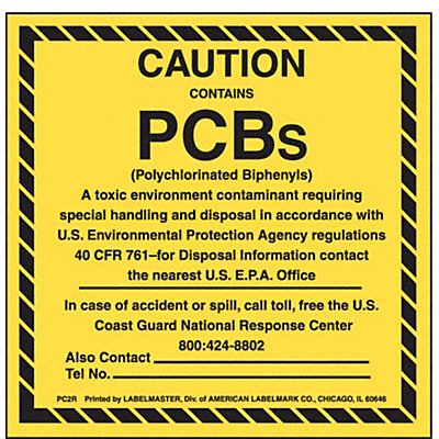 Caution Contains PCBs Label 6 x6 PK50 MPN:PC6R