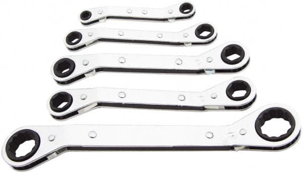 Ratcheting Box Wrench Set: 5 Pc, 1/2 x 9/16