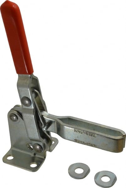 Manual Hold-Down Toggle Clamp: Vertical, 600 lb Capacity, U-Bar, Flanged Base MPN:V-600