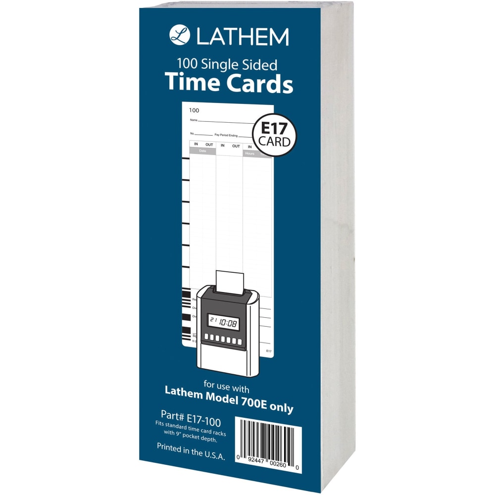 Lathem Model 700E Clock Single Sided Time Cards - White - Black Print Color - 100 / Pack (Min Order Qty 5) MPN:E17100