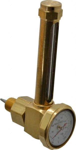 2-3/4 Inch Long Sight, 1/4 Inch Thread Size, Buna-N Seal Elbow With 1-3/8 Inch Dial Thermometer, Vented Oil-Level Indicators and Gauge MPN:GT105-2