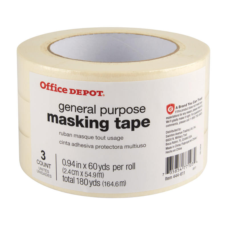 Office Depot Brand General-Purpose Masking Tape, 0.94in x 60 Yd., Pack Of 3 Rolls (Min Order Qty 9) MPN:40212-OD