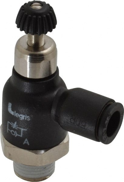 Air Flow Control Valve: Compact Meter Out Flow Control, Tube x MNPT, 1/4