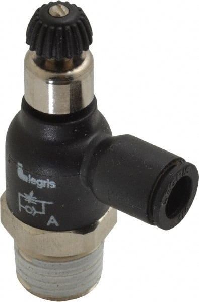 Air Flow Control Valve: Compact Meter Out Flow Control, Tube x MNPT, 1/4