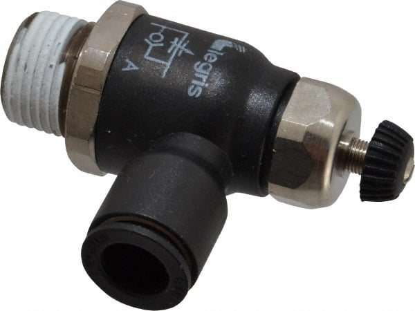 Air Flow Control Valve: Compact Meter Out Flow Control, Tube x MNPT, 3/8