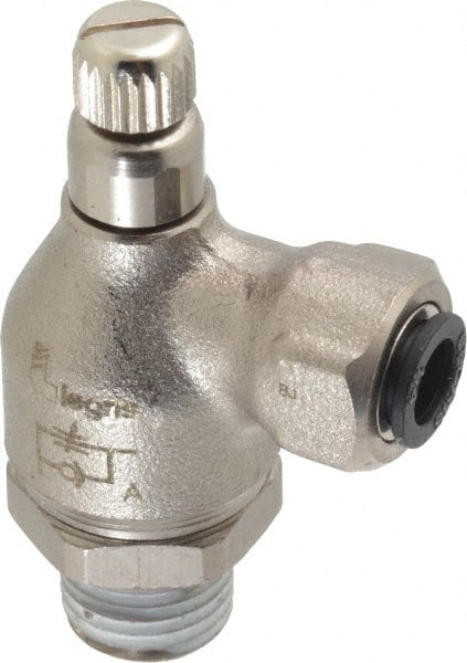 Air Flow Control Valve: Push-to-Connect Meter Out Metal Flow Control, Tube x NPT, 1/4