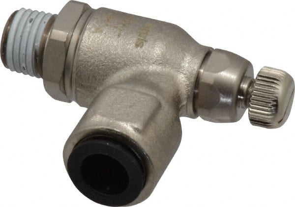 Air Flow Control Valve: Push-to-Connect Meter Out Metal Flow Control, Tube x NPT, 3/8