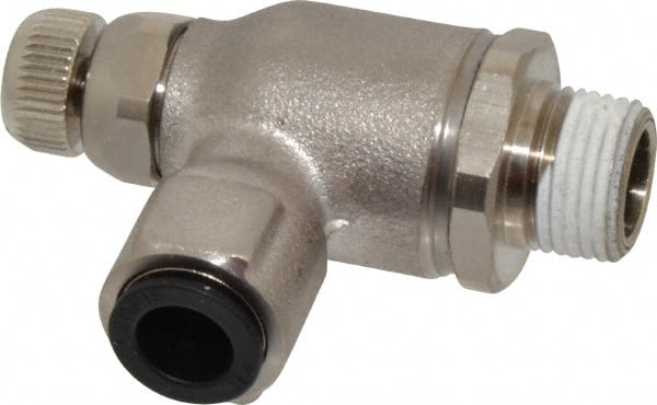 Air Flow Control Valve: Push-to-Connect Meter Out Metal Flow Control, Tube x NPT, 3/8