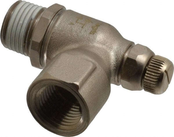 Air Flow Control Valve: Threaded Port Meter Out Metal Flow Control, NPT, 1/2