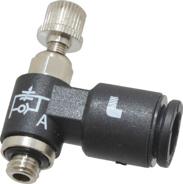 Air Flow Control Valve: Miniature Exhaust, Tube x BSPP, 6mm Tube OD, 145 Max psi MPN:7660 06 19