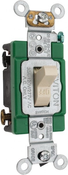 2 Pole, 120 to 277 VAC, 30 Amp, Industrial Grade Toggle Wall Switch MPN:3032-2I