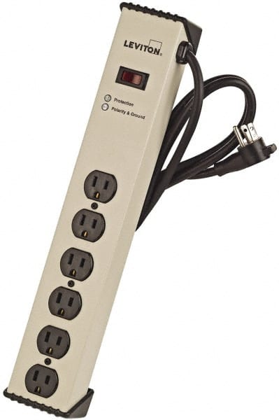 6 Outlets, 125 Volts, 15 Amps, 6' Cord, Power Outlet Strip MPN:5100-IPS