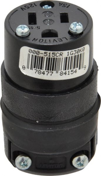 Straight Blade Connector: Residential, 5-15R, 125VAC, Black MPN:515CR