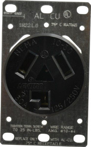 Straight Blade Single Receptacle: NEMA 10-30R, 30 Amps, Ungrounded MPN:5207-S10