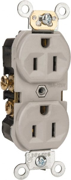 Straight Blade Duplex Receptacle: NEMA 5-15R, 15 Amps, Self-Grounding MPN:BR15-GY