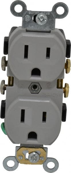 Straight Blade Duplex Receptacle: NEMA 5-15R, 15 Amps, Self-Grounding MPN:CR15-GY