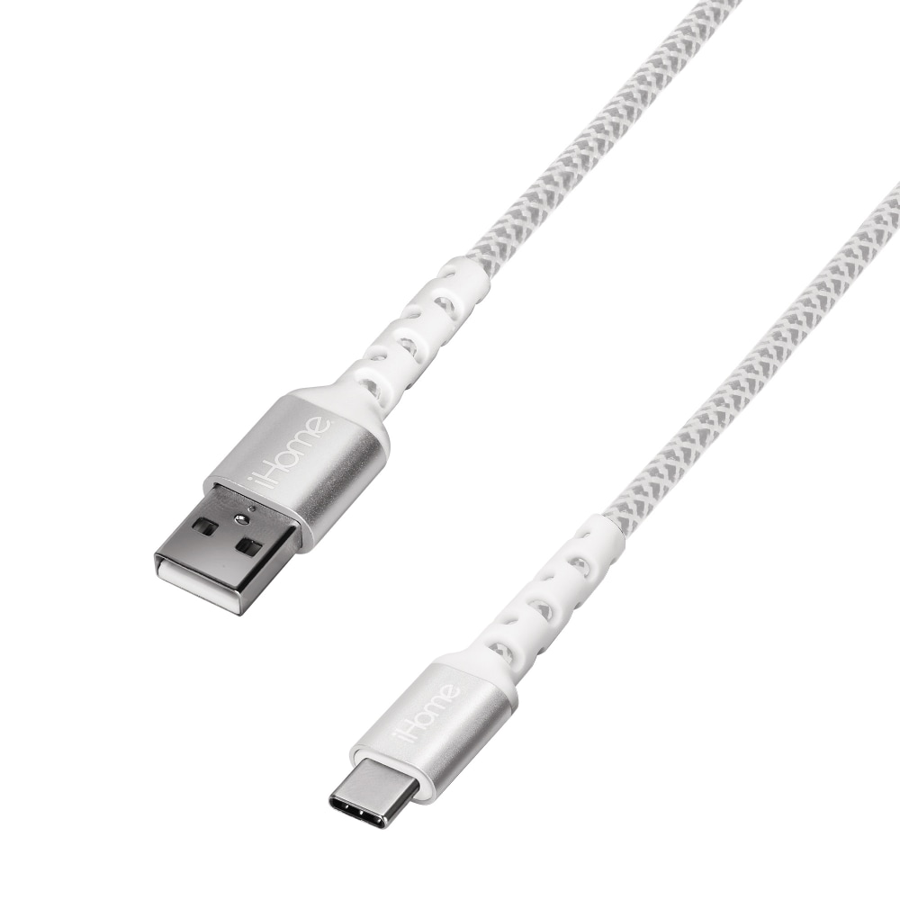 iHome Nylon-Braided USB-A To USB-C Cable With Durstrain, White (Min Order Qty 6) MPN:IHCT3038W-OD