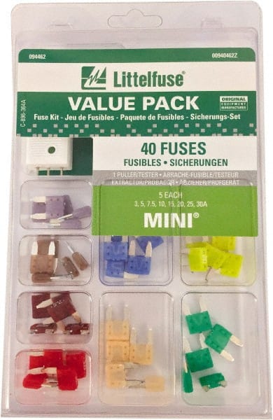 Fuse Service Kits, Compatible Fuse Class: ATO , Includes: 5 each of 3, 5, 7.5, 10, 15, 20, 25, 30 amp mini fuses and one tester/puller  MPN:00940462Z